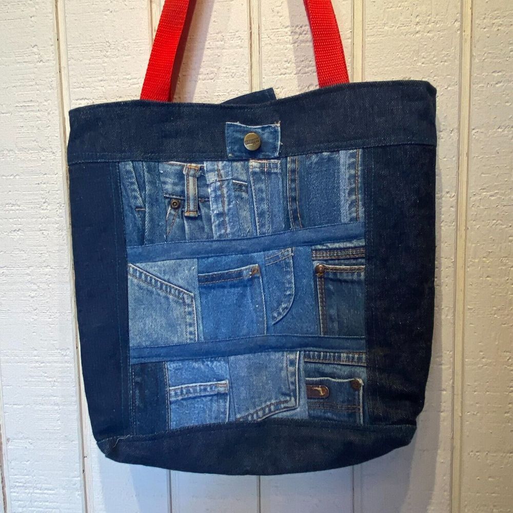 Wrangler Women's Blue Denim Pockets Double Handle Jeans Tote &‎ Shopping Bag